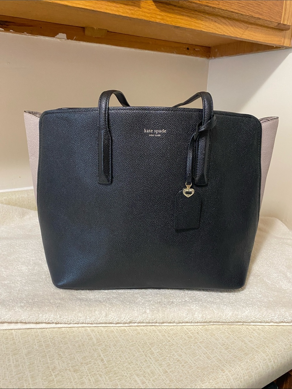 kate spade Black and Blush Leather Tote with Heart Charm